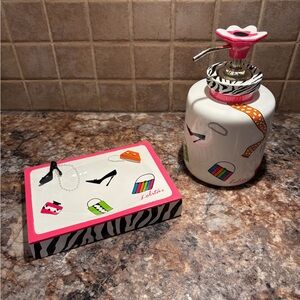 Lolita Pink and White Soap Dish + Soap / Lotion Dispenser